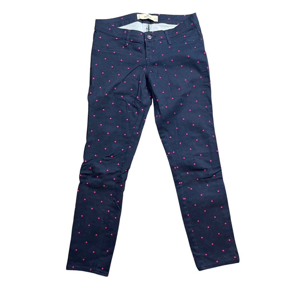 Hollister Polka Dot Chino Pants JUNIORS Size 3 Navy, Hot Pink Cotton Blend NEW